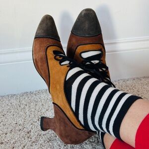 Vintage Genuine Leather Suede Color Block Patchwork Oxfords Size 10